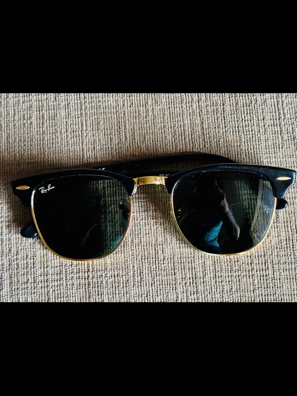 Ray-Ban Black & Gold Clubmaster Sunglasses with Dark Green Lenses
